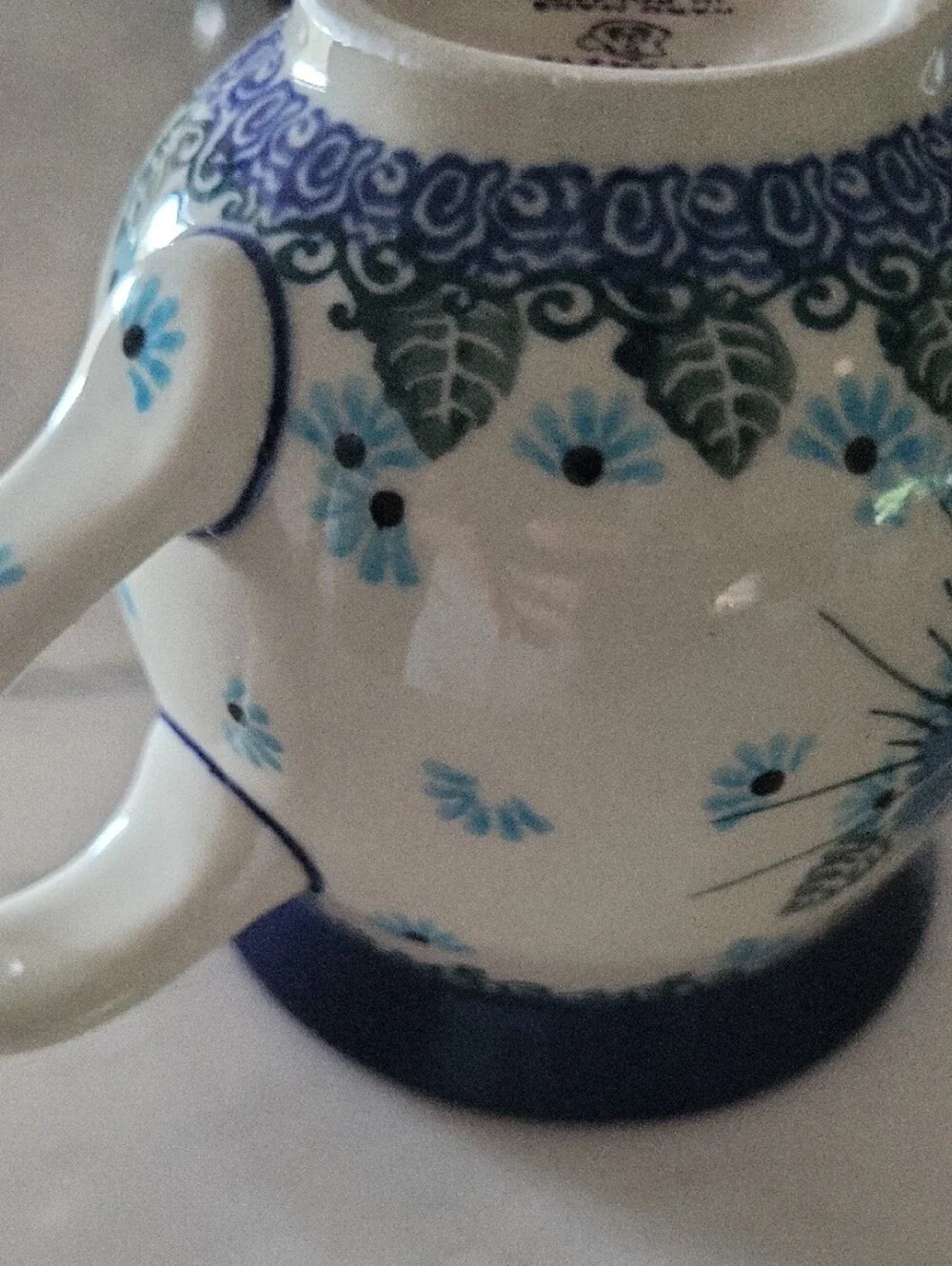 Polish Pottery Bubble Mug 12 oz Forget Me Not Handpainted
